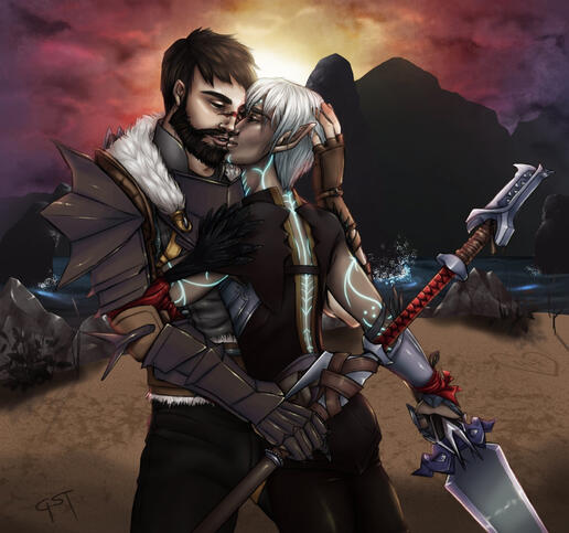 Garrett Hawke and Fenris from Dragon Age 2